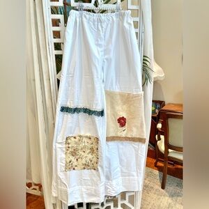 Cottagecore floral Patchwork Wide-Leg Pants with lace detail